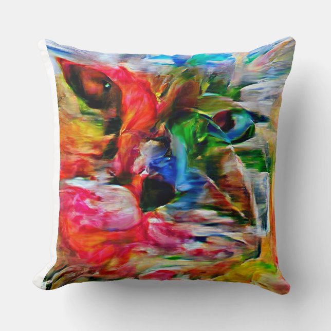 Kleurrijke Abstracte expressionistische Cat Art Pr Kussen (Voorkant)