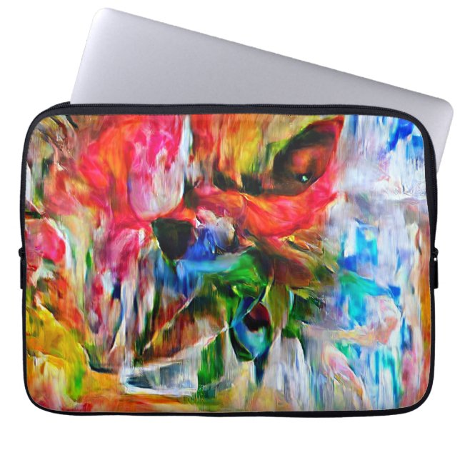 Kleurrijke Abstracte expressionistische Cat Art Pr Laptop Sleeve (Voorkant)