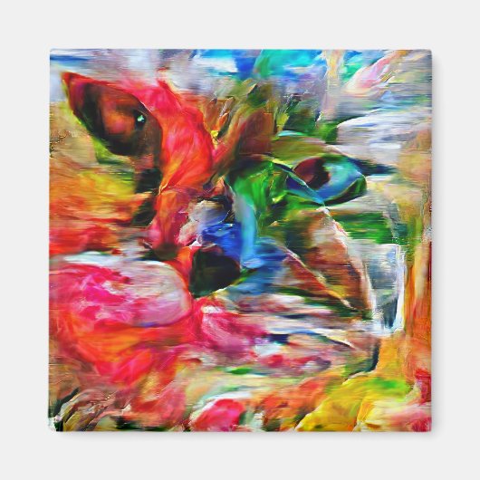 Kleurrijke Abstracte expressionistische Cat Art Pr Magneet (Voorkant)