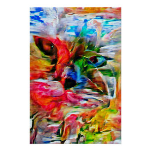 Kleurrijke Abstracte expressionistische Cat Art Pr Perfect Poster