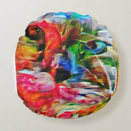 Kleurrijke Abstracte expressionistische Cat Art Pr Rond Kussen