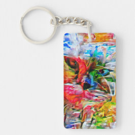 Kleurrijke Abstracte expressionistische Cat Art Pr Sleutelhanger