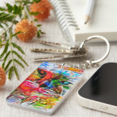 Kleurrijke Abstracte expressionistische Cat Art Pr Sleutelhanger (Voorkant Rechts)
