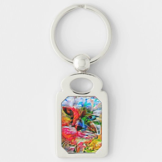 Kleurrijke Abstracte expressionistische Cat Art Pr Sleutelhanger (Voorkant)