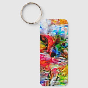 Kleurrijke Abstracte expressionistische Cat Art Pr Sleutelhanger