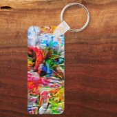 Kleurrijke Abstracte expressionistische Cat Art Pr Sleutelhanger (Achterkant)