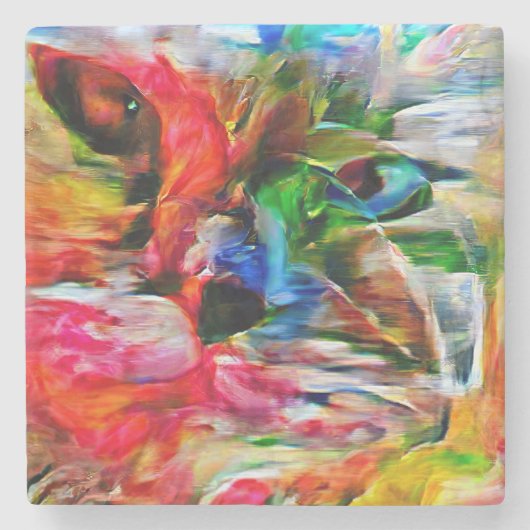 Kleurrijke Abstracte expressionistische Cat Art Pr Stenen Onderzetter (Voorkant)