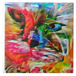 Kleurrijke Abstracte expressionistische Cat Art Pr Tegeltje