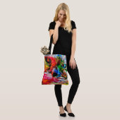 Kleurrijke Abstracte expressionistische Cat Art Pr Tote Bag (Op model)