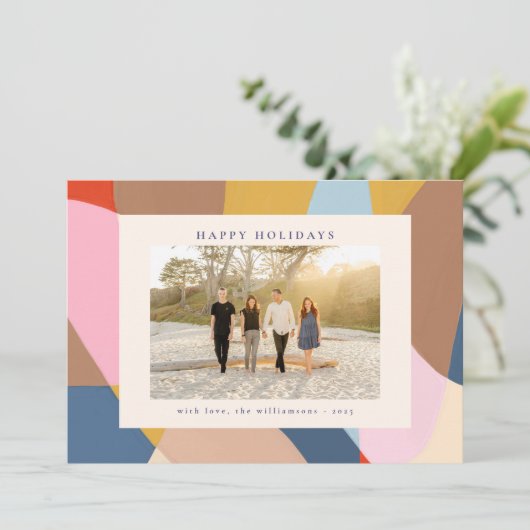 Kleurrijke Abstracte Familie Foto Helder Feestelij Feestdagenkaart (Staand voorkant)