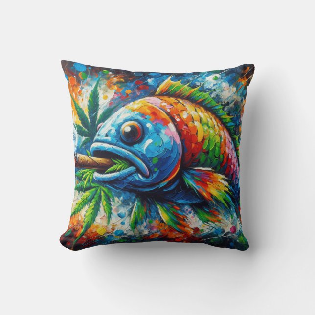 Kleurrijke Abstracte Fish Decor Art Kussen (Voorkant)