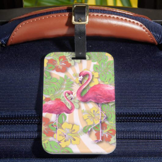 Kleurrijke Abstracte Flamingo & Bloem Bagagelabel (Voorkant Insitu 2)