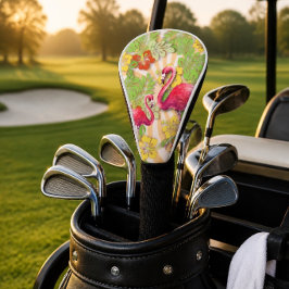 Kleurrijke Abstracte Flamingo & Bloem Golfheadcover