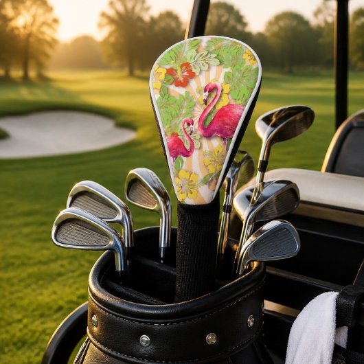 Kleurrijke Abstracte Flamingo & Bloem Golfheadcover