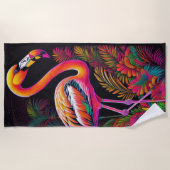 Kleurrijke Abstracte Flamingo Tekening Strandlaken (Voorkant)