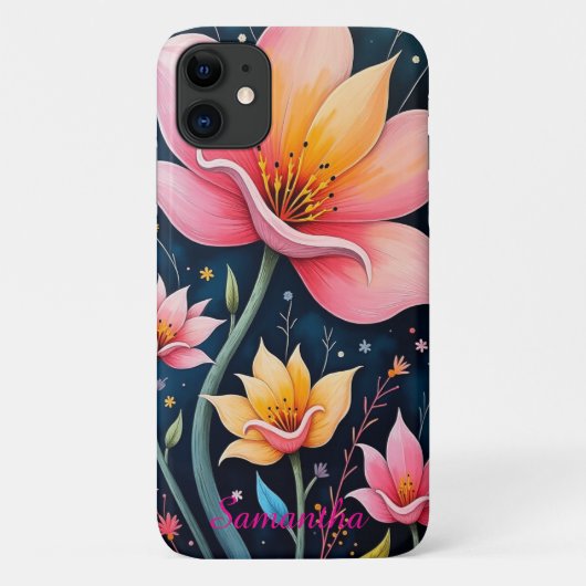 Kleurrijke Abstracte Floral Art Jouw naam Case-Mate iPhone Case (Achterkant)