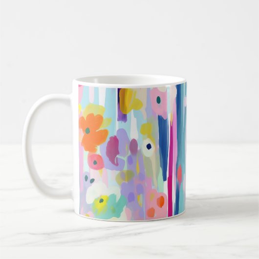 Kleurrijke Abstracte Floral Art Mok, Unique Artist Koffiemok (Links)