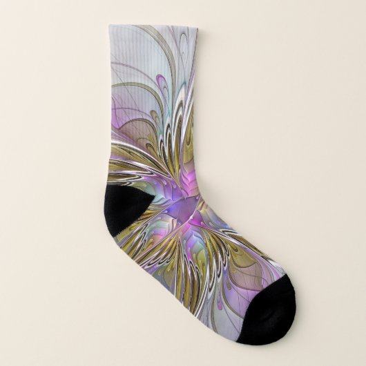 Kleurrijke Abstracte Fractal Met Roze & Goud Sokken (Links binnenkant)