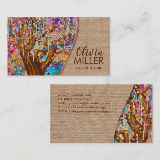 Kleurrijke Abstracte geluksboom Visitekaartje (Voorkant / Achterkant)