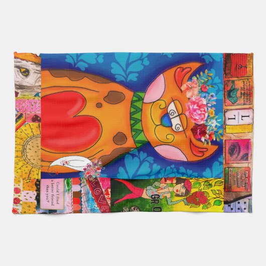 Kleurrijke Abstracte gemengde kat collage Theedoek (Horizontaal)