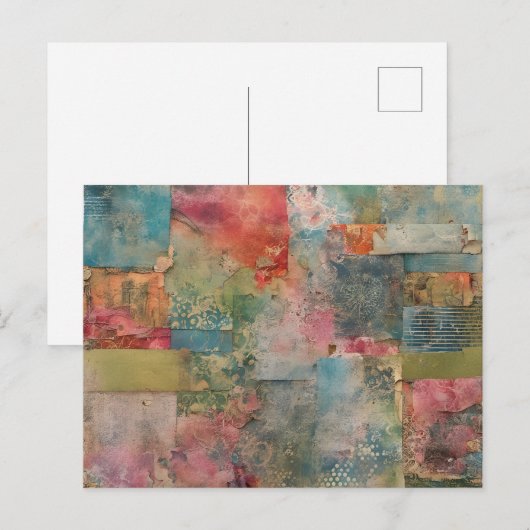 Kleurrijke Abstracte gemengde mediacollage Briefkaart (Voorkant / Achterkant)
