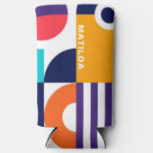 Kleurrijke Abstracte Geometrische Patroon Monogram Seltzer Blikjeskoeler (Voorkant)