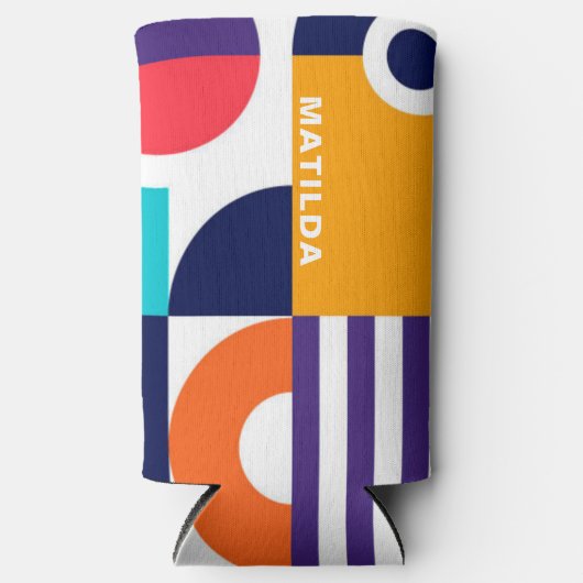 Kleurrijke Abstracte Geometrische Patroon Monogram Seltzer Blikjeskoeler (Voorkant)