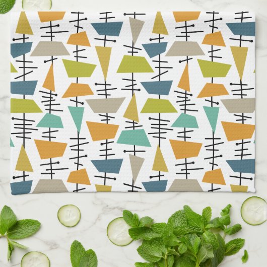 Kleurrijke Abstracte geometrische retro midden eeu Theedoek (Gevouwen)