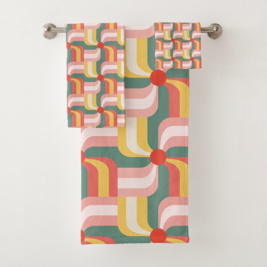 Kleurrijke Abstracte geometrische speldenwielen Bad Handdoek (Insitu)