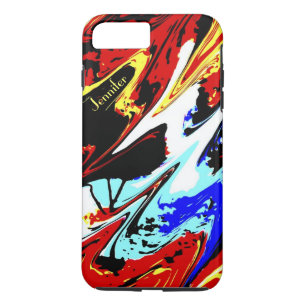 Kleurrijke Abstracte, gepersonaliseerde naam, rood iPhone 8/7 Plus Hoesje