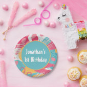 Kleurrijke Abstracte gepersonaliseerde Papieren Bordje (Feest)