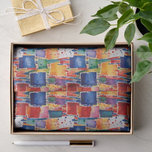 Kleurrijke Abstracte Geschilderde Vierkanten Tissuepapier (Geschenk)