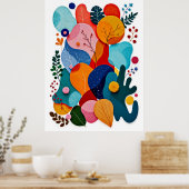 Kleurrijke Abstracte Gevoelde Bloemige Boho Kinder Poster (Keuken)