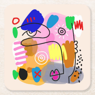 Kleurrijke Abstracte gezichtsschets Kartonnen Onderzetters