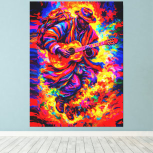 Kleurrijke Abstracte Gitaristen Duo Impasto Canvas Afdruk