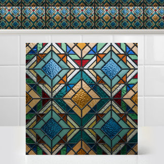 Kleurrijke Abstracte Glas-in-Lood Kunst in Diamant Tegeltje