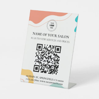Kleurrijke Abstracte Golf QR Code Salon Services S Reclamebord Met Voetstuk
