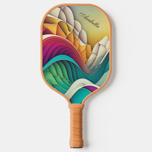  Kleurrijke abstracte golven en bergen Pickleball Paddle (Voorkant)