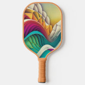  Kleurrijke abstracte golven en bergen Pickleball Paddle (Achterkant)