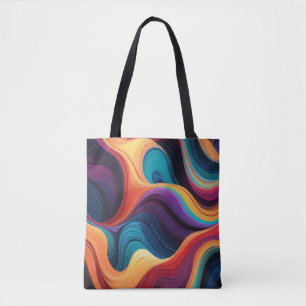 Kleurrijke Abstracte Golvende Lijnen met Gloed Tote Bag