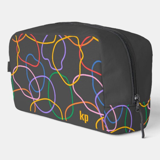 Kleurrijke Abstracte golvende lijnen Patroon Monog Toilettasje (Rechterhoek)