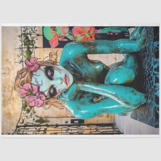 Kleurrijke Abstracte Gotische Parijse Gargoyle Dec Tissuepapier (Voorkant)