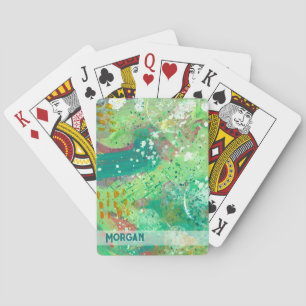 Kleurrijke Abstracte Groene Gepersonaliseerde Naam Pokerkaarten