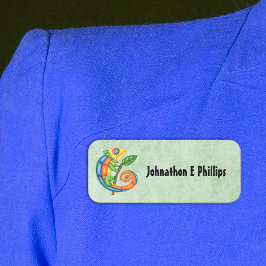 Kleurrijke Abstracte Hagedis Holding Leaf on Branc Naamplaatje