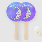 Kleurrijke Abstracte Halve Maan Met Gezicht Paars Handwaaier (Voorkant en achterkant)