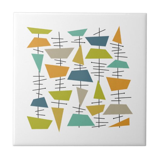 Kleurrijke Abstracte Hangende Wind Chimes Mid Cent Tegeltje (Voorkant)