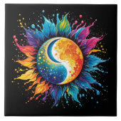 Kleurrijke Abstracte hemelmaan en zonneplons Tegeltje (Voorkant)