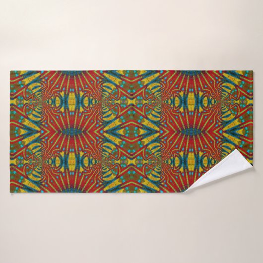 Kleurrijke Abstracte Hippie Rood Geel Blauw Etnisc Badhanddoek (Badhanddoek)