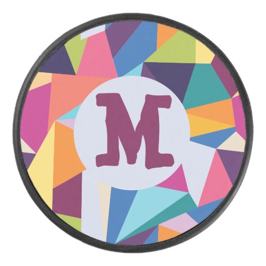 Kleurrijke Abstracte Hockey Puck met Initiaal (Voorkant)