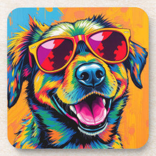 Kleurrijke Abstracte Hond met Zonnebril Bier Onderzetter